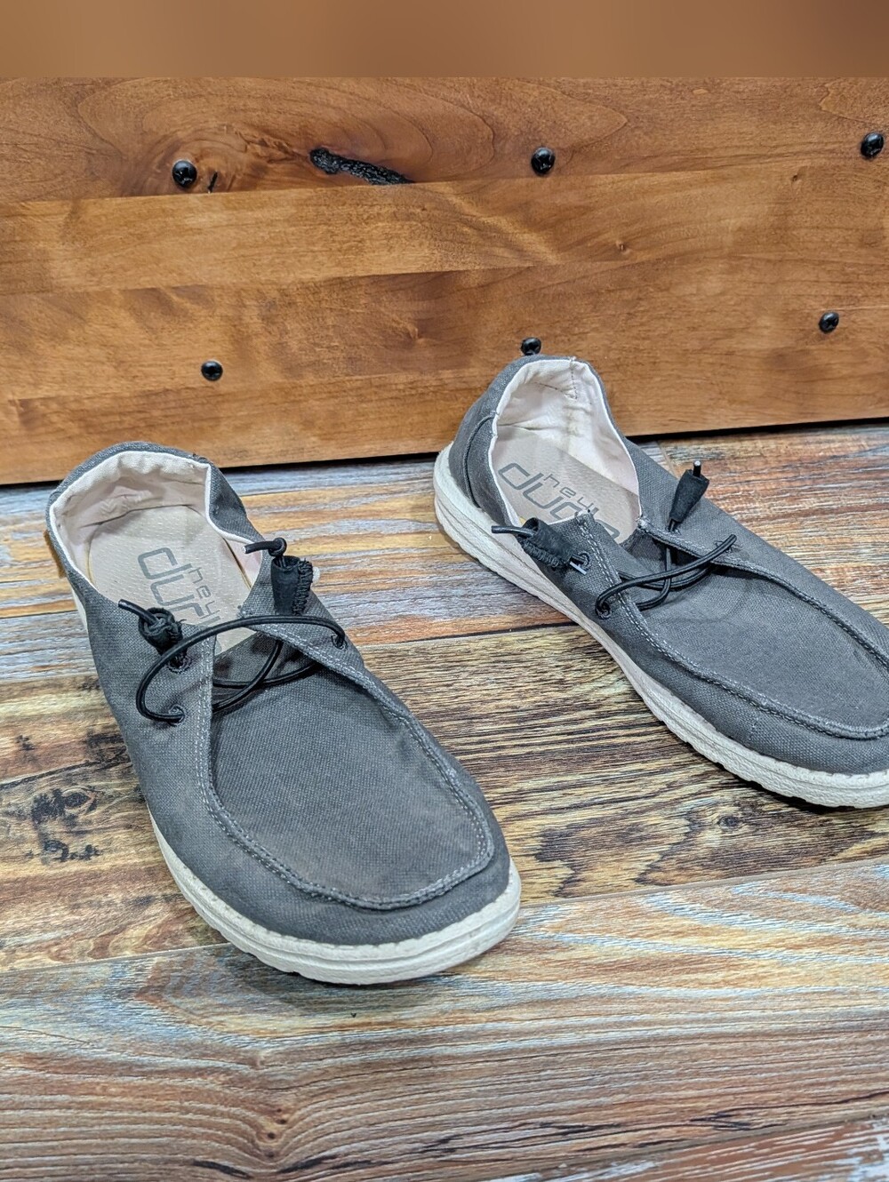 Hey Dude Wendy Chambray loafers in off black Size 9